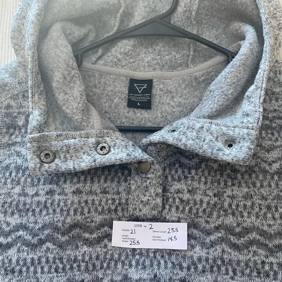 Life Gray Fair Isle Fleece Pullover Hoodie Button Women's Sweatshirt Large - Picture 7 of 13